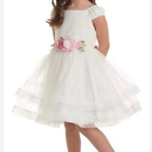 Pippa & Julie White Tulle Flower Belt Formal Dress Sz 3T